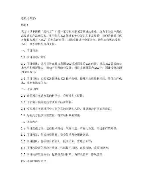 委托专家评审的委托书范本