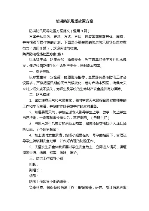 防洪防汛现场处置方案范文（通用9篇）