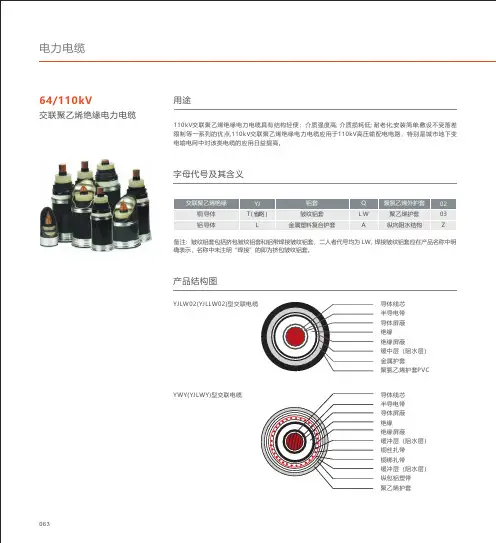 人民电器 110kV交联聚乙烯绝缘电力电缆 产品说明书