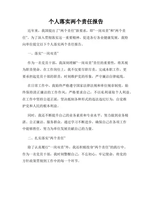 个人落实两个责任报告