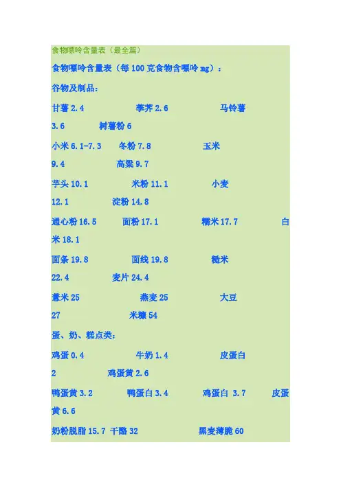 食物嘌呤含量表