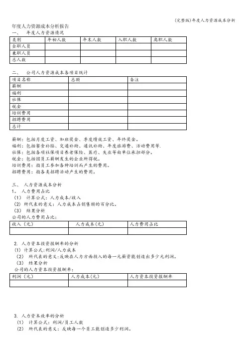 (完整版)年度人力资源成本分析