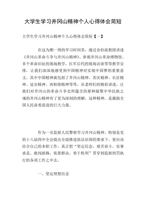 大学生学习井冈山精神个人心得体会简短