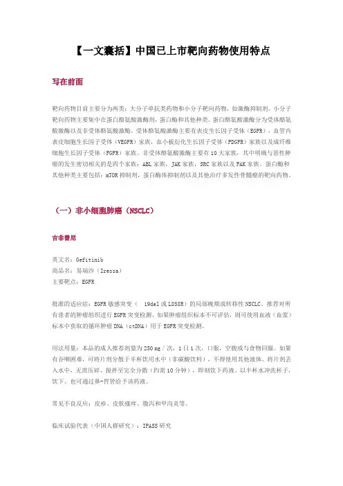 中国已上市靶向药物使用特点