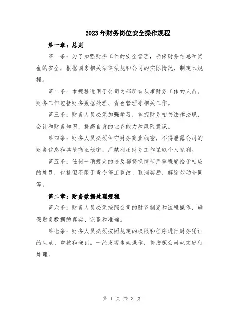 2023年财务岗位安全操作规程