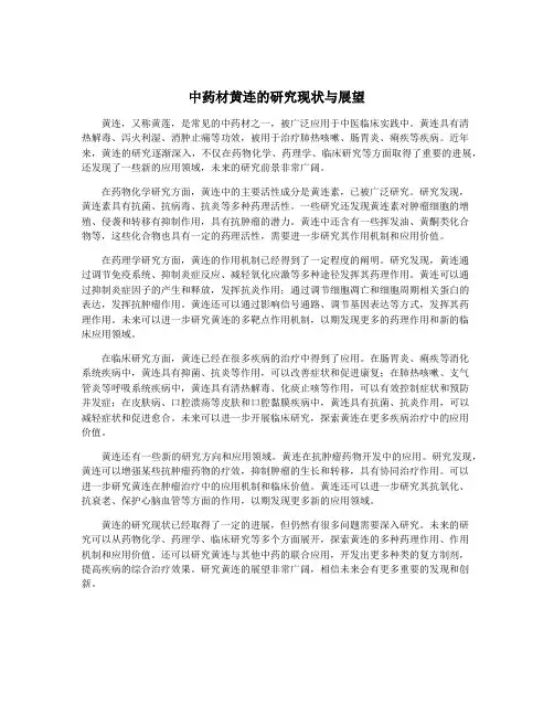 中药材黄连的研究现状与展望