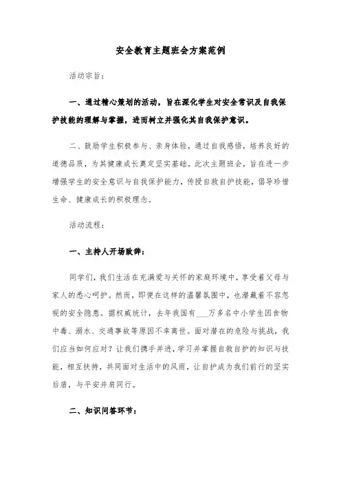 安全教育主题班会方案范例（二篇）