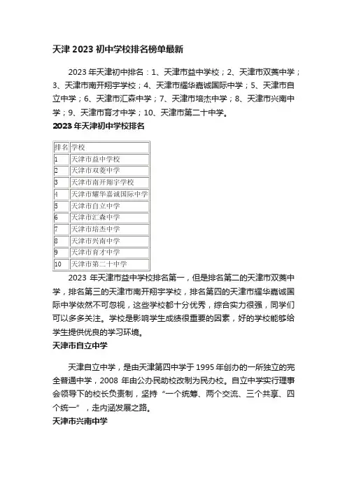 天津2023初中学校排名榜单最新