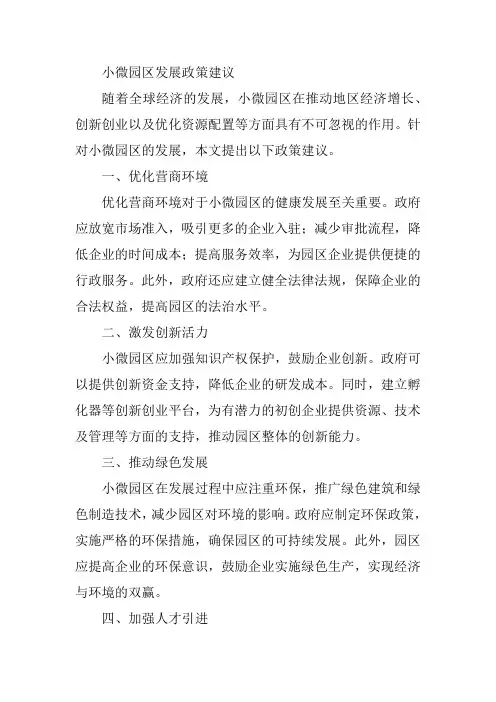 小微园区发展政策建议