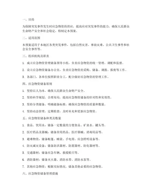 应急物资管理储备预案