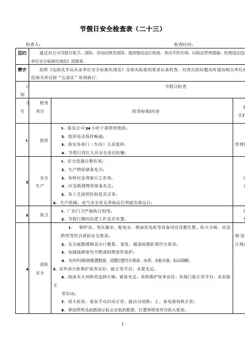 节假日安全检查表70147