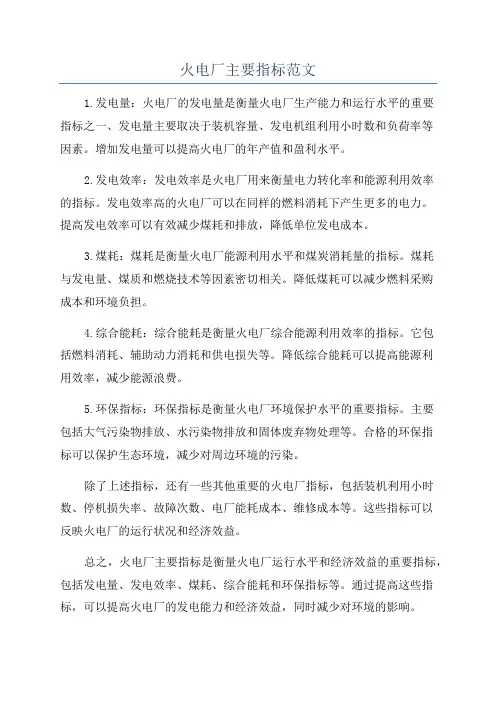 火电厂主要指标范文