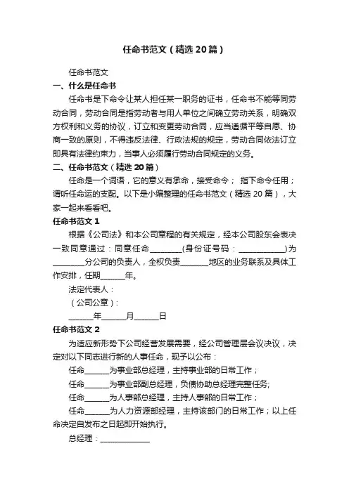 任命书范文（精选20篇）