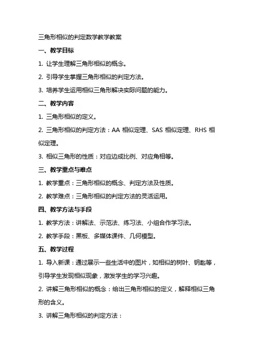 三角形相似的判定数学教学教案