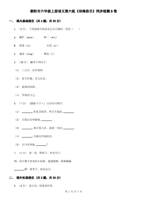 朝阳市六年级上册语文第六组《诗海拾贝》同步检测B卷