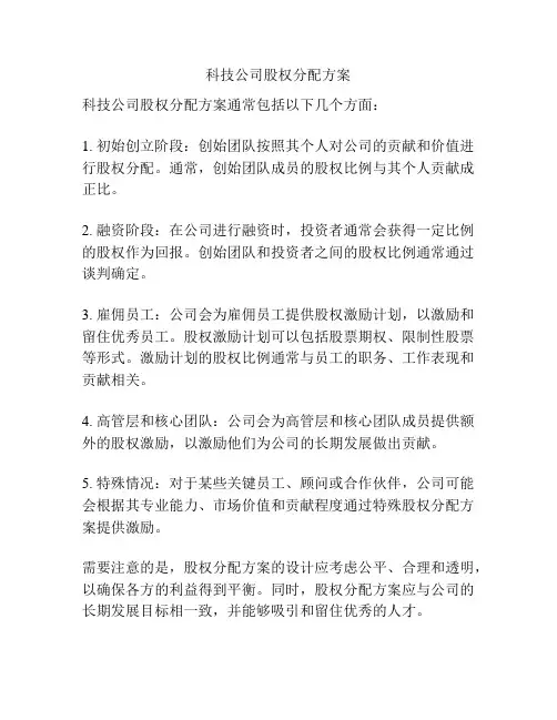 科技公司股权分配方案