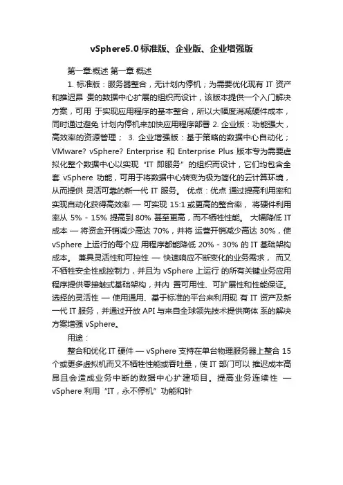 vSphere5.0标准版、企业版、企业增强版