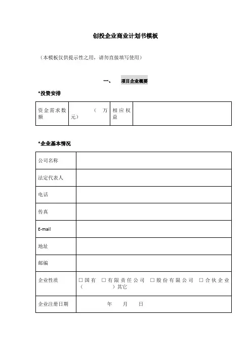 创投企业商业计划书模板 (1)
