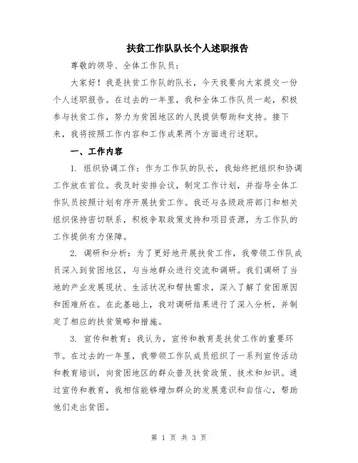 扶贫工作队队长个人述职报告