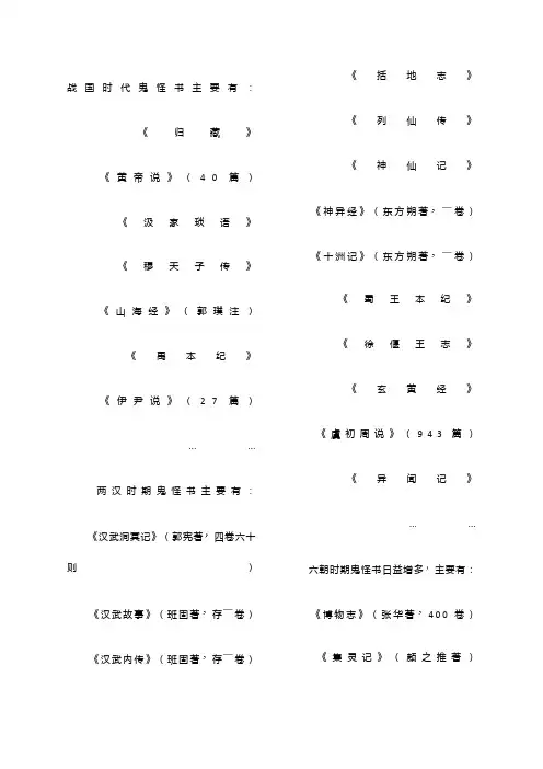 中国古代志怪小说名录