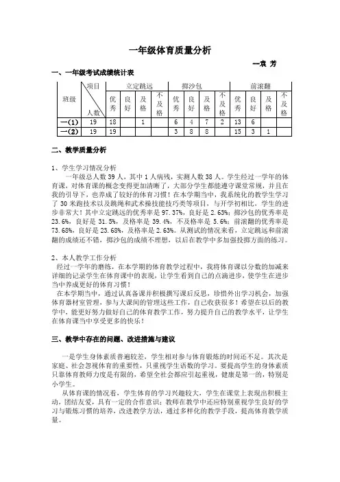 一年级体育质量分析