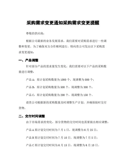 采购需求变更通知采购需求变更提醒