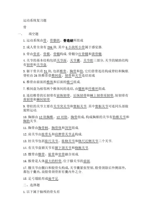 运动系统复习卷及答案
