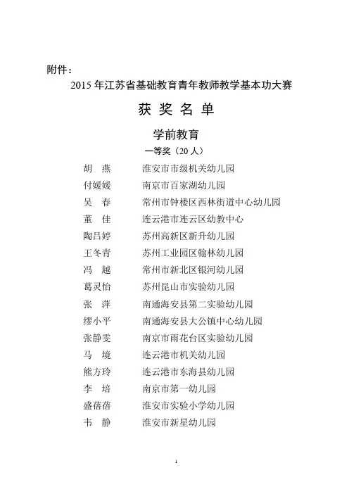 2015年江苏省基础教育青年教师教学基本功大赛获奖名单
