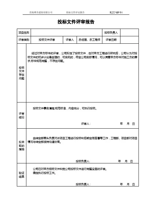 投标文件评审记录表