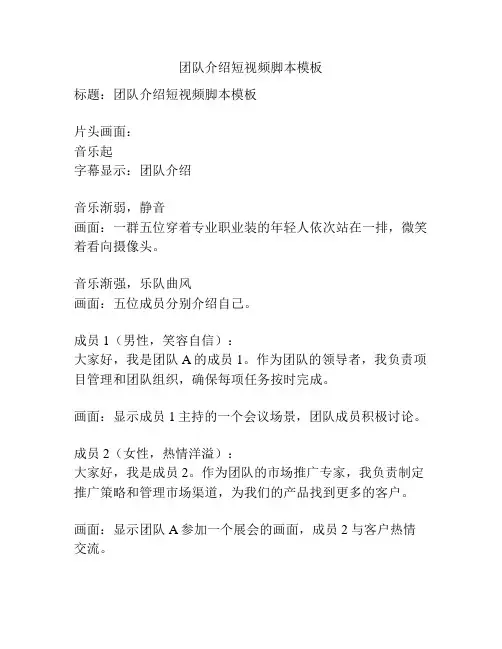团队介绍短视频脚本模板