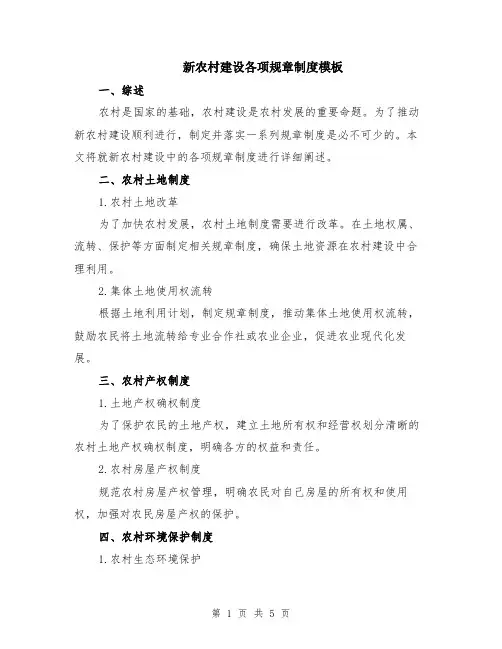 新农村建设各项规章制度模板（2篇）