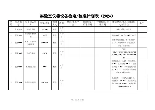 实验室仪器设备检定校准计划表