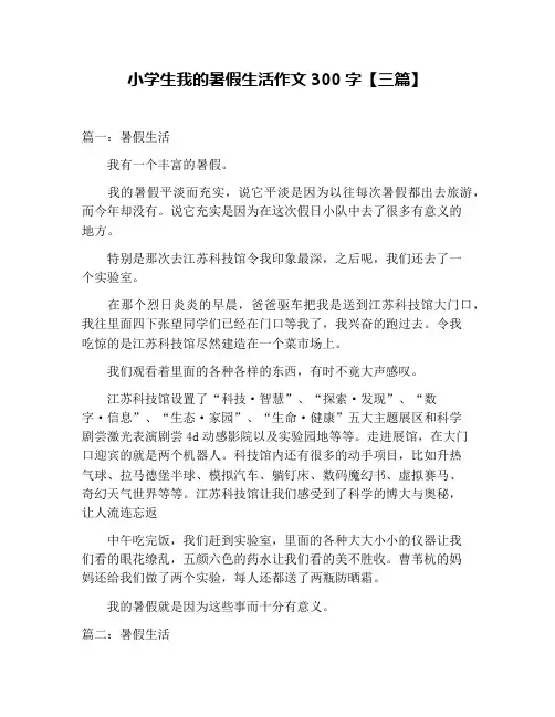 小学生我的暑假生活作文300字【三篇】