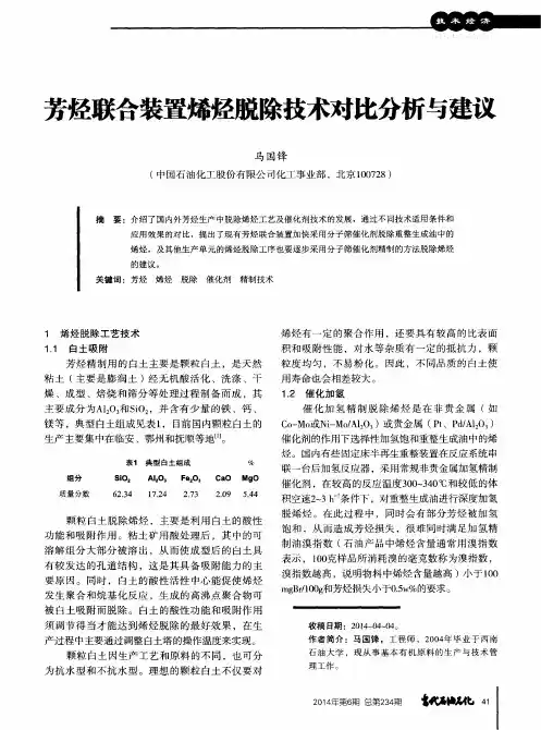 芳烃联合装置烯烃脱除技术对比分析与建议