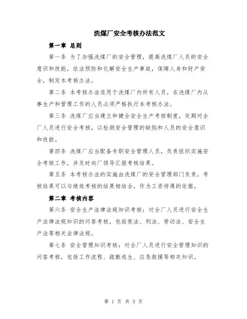 洗煤厂安全考核办法范文