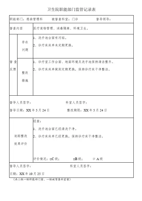 卫生院职能部门监管记录表