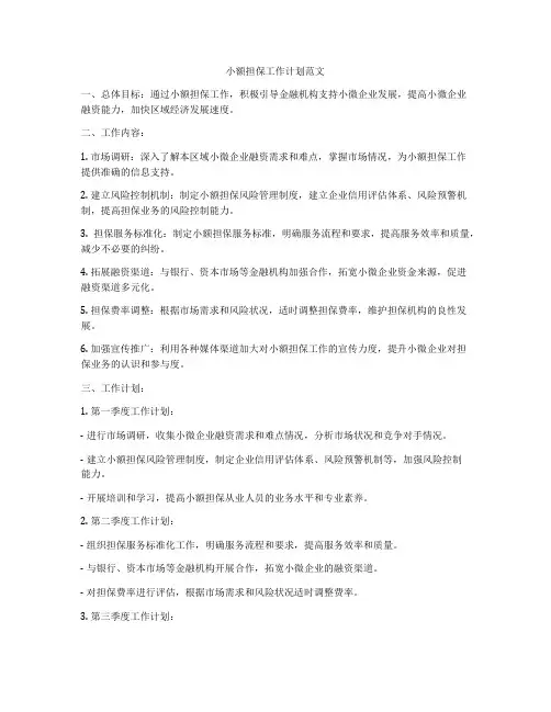 小额担保工作计划范文