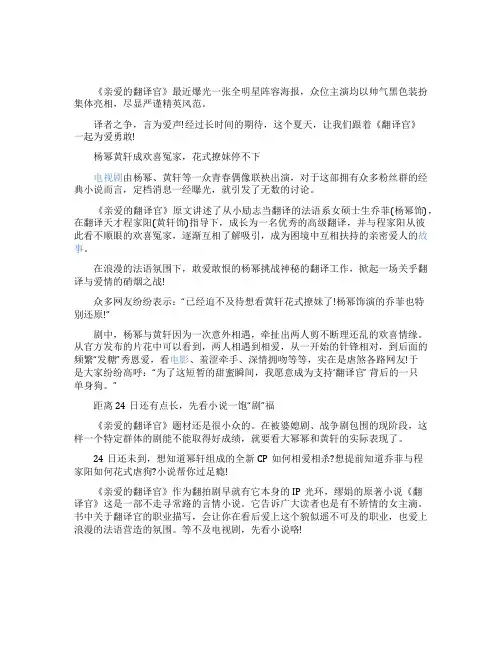 《亲爱的翻译官》小说简介以及结局