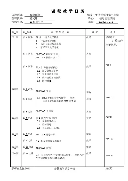 数学建模教学日历(新)