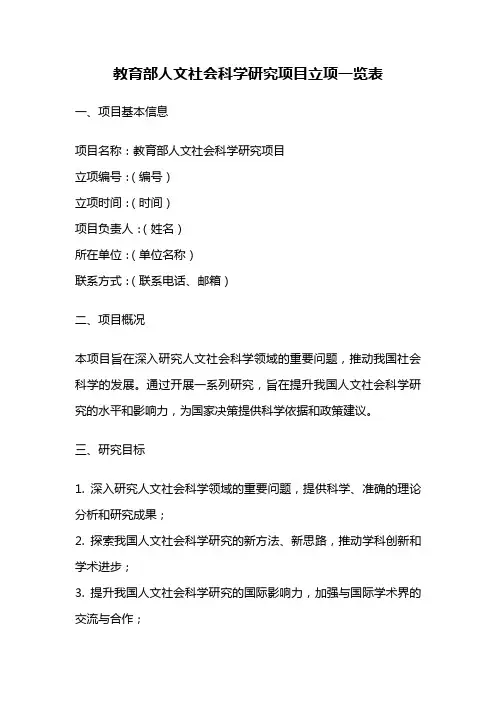 教育部人文社会科学研究项目立项一览表