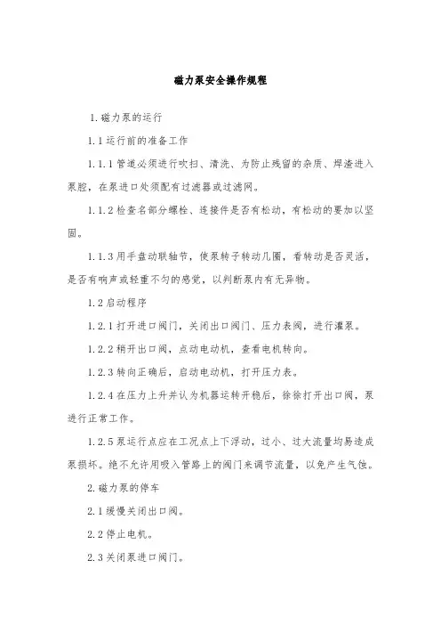 磁力泵安全操作规程(格式规范)