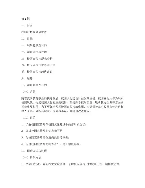 校园宣传片调研报告模板(3篇)