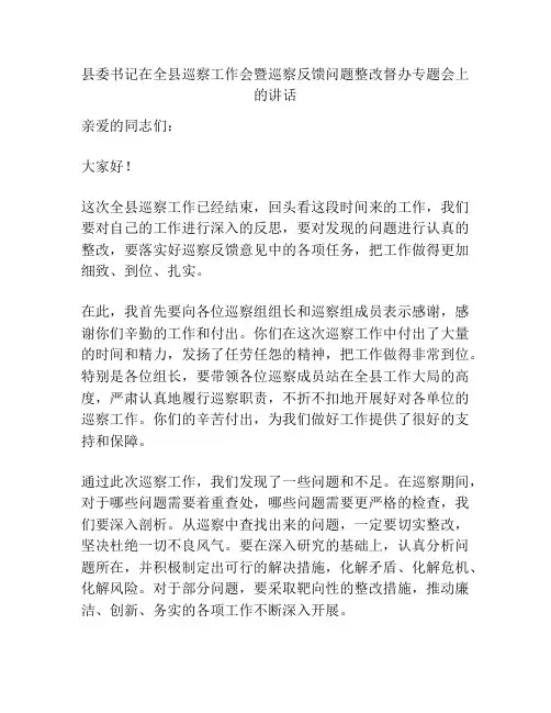 县委书记在全县巡察工作会暨巡察反馈问题整改督办专题会上的讲话
