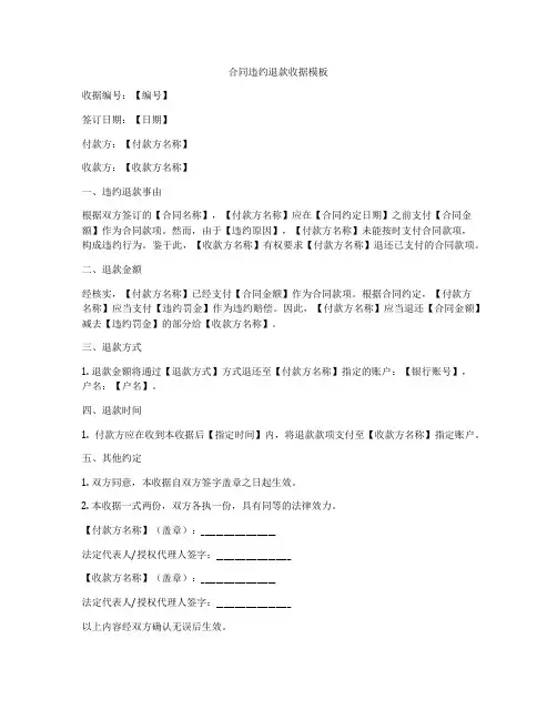 合同违约退款收据模板