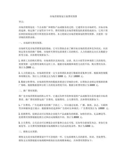 市场营销策划方案费用预算