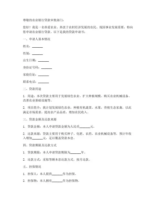 个人农行贷款申请书模板