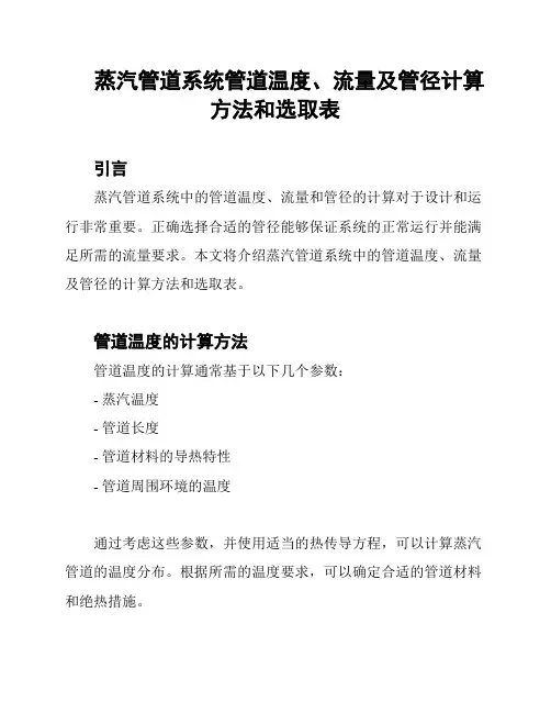 蒸汽管道系统管道温度、流量及管径计算方法和选取表