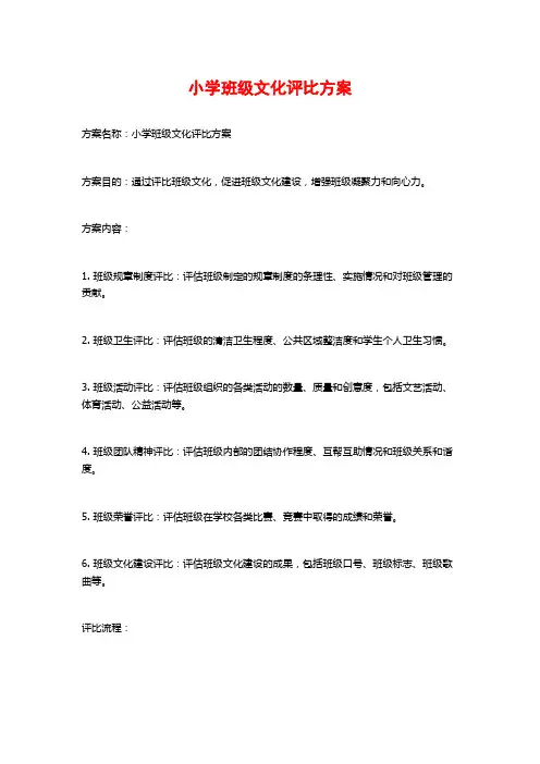 小学班级文化评比方案