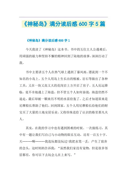 《神秘岛》满分读后感600字5篇