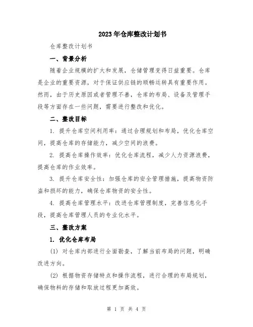 2023年仓库整改计划书